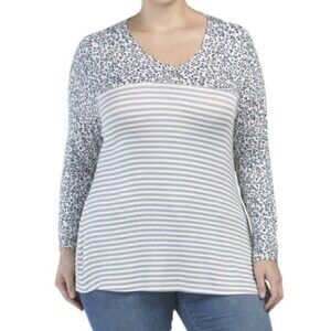 Lane Bryant Gray Long Sleeve Mixed Print Top Blouse Women’s Size 18/20 New